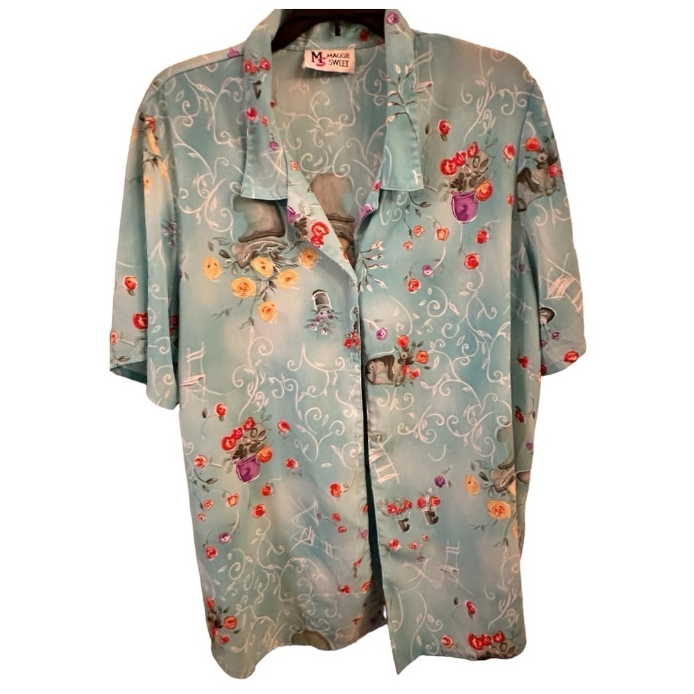 Maggie Sweet Vintage Floral Button Up Shirt Size Large